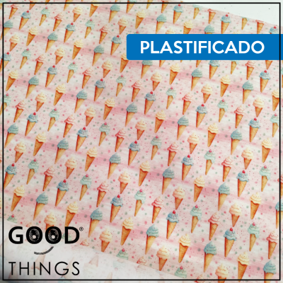 Tecido Plastificado | Cones de Gelado fundo Rosa