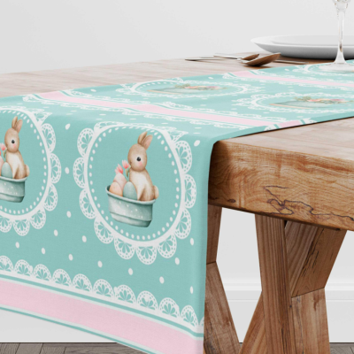 Tecido Páscoa | Faixas Coelhinhhos fundo Azul