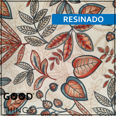 Tecido Resinado |  Folhas Terracota e Azuis