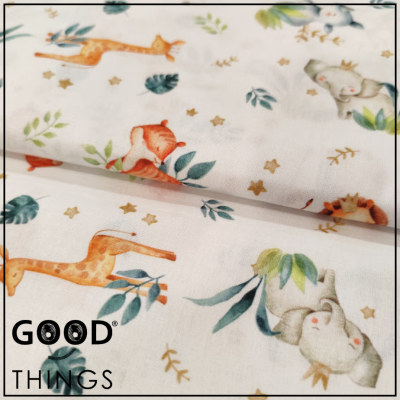 Tecido Animais na Selva fundo Folhinhas