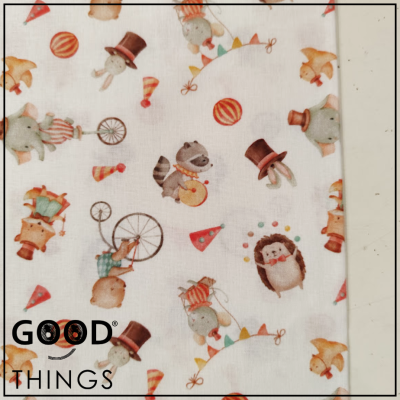 Tecido Animais no Circo fundo Branco