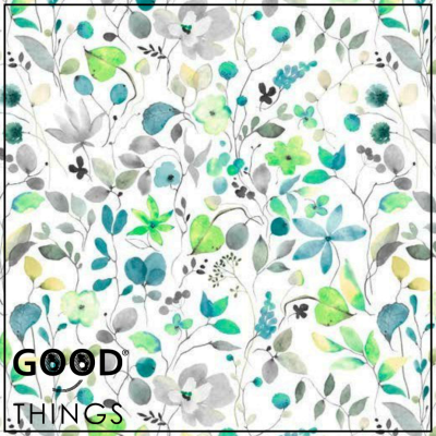 Tecido Flores Aguarela tons Verde e Azul