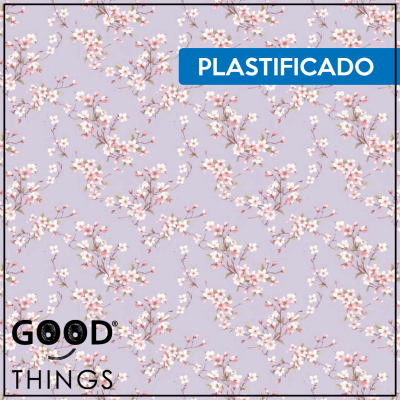 Tecido Plastificado | Flores de Cerejeira fundo Lilás