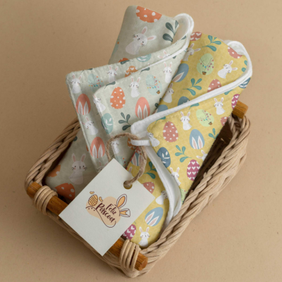 Tecido Páscoa | Coelhinhos e Ovinhos fundo Amarelo