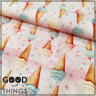 Tecido Cones de Gelado fundo Rosa