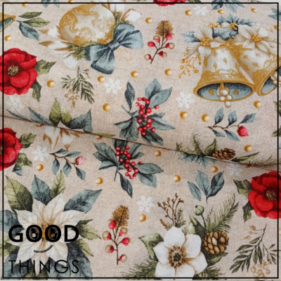 Loneta Sinos de Natal fundo Bege