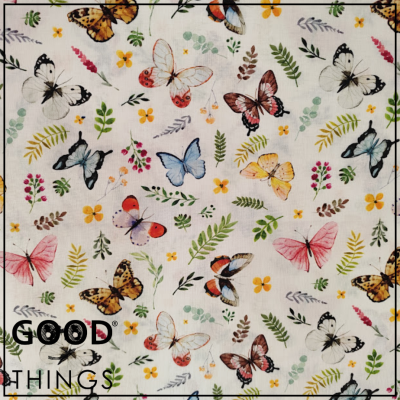 Tecido Borboletas fundo Branco
