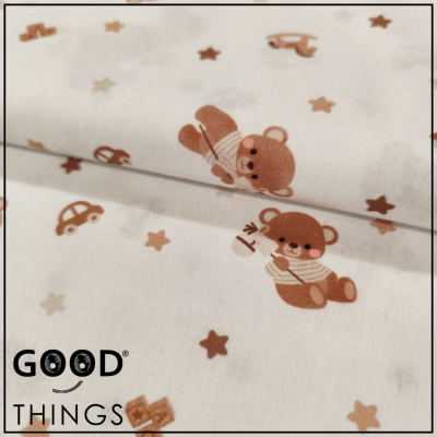 Tecido Ursinhos e Estrelinhas Bege