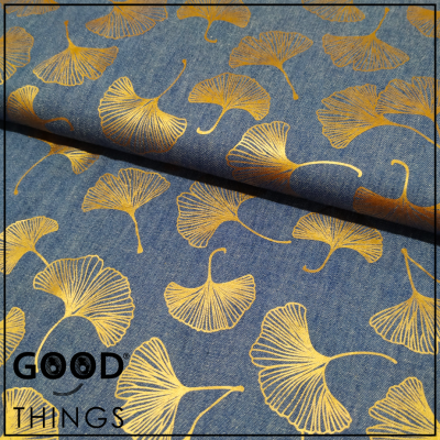 Tecido Ganga Fina Folhas Douradas