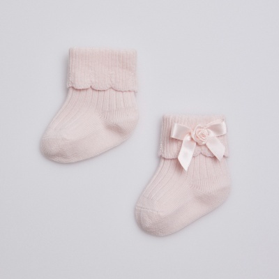 Meia Recém-Nascido Rosa com Laço