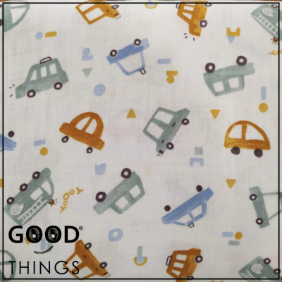 Musselina | Double Gauze | Carrinhos fundo Azul Claro