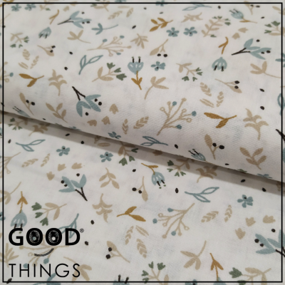 Tecido Tisana | Florinha Azul fundo Branco