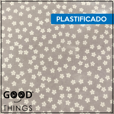 Tecido Plastificado | Florinhas Brancas fundo Cinza