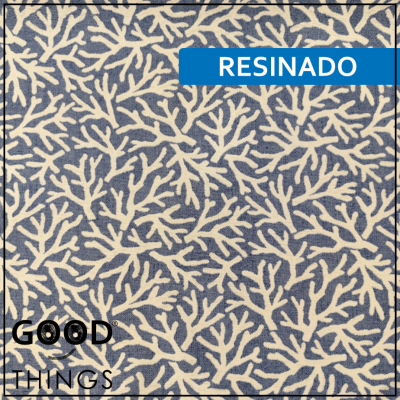 Tecido Resinado | Corais Brancos fundo Azul Ganga