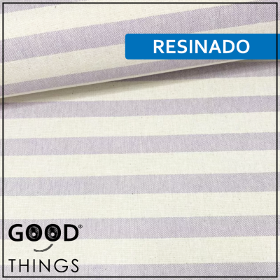 Retalho 40 x 140cm - Tecido Resinado | Linho Alentejano Riscas Lilás