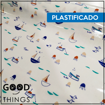 Tecido Plastificado | Barcos fundo Branco