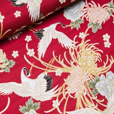 QUILT GATE FABRICS | Oriental | Garças fundo Vermelho