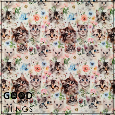 Tecido Gatos fundo Floral