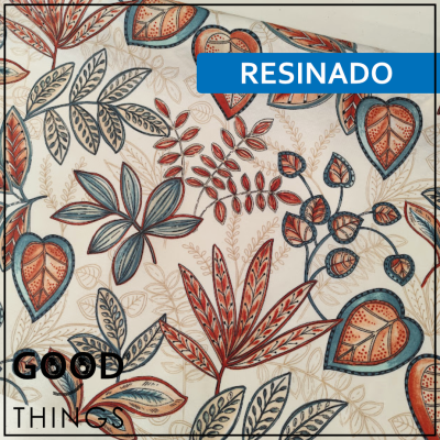 Tecido Resinado |  Folhas Terracota e Azuis