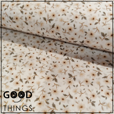 Tecido Florinhas | Flores Bege fundo Branco