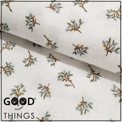 Musselina | Double Gauze | Raminho fundo Branco