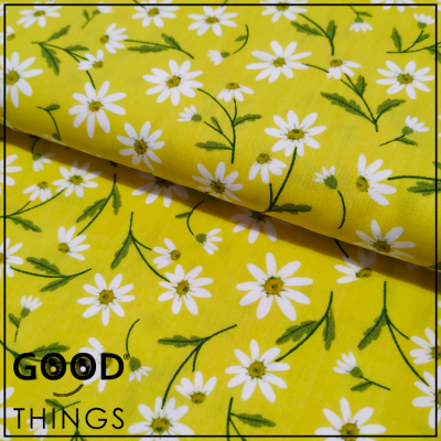 Tecido Algodão Orgânico | Malmequeres fundo Amarelo