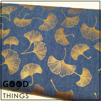 Tecido Ganga Fina Folhas Douradas