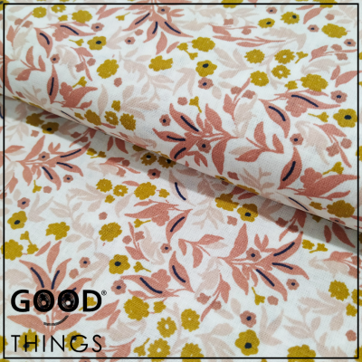 Tecido Tisana | Floral Coral fundo Branco