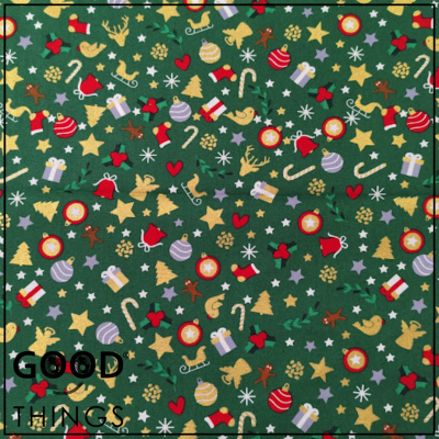 Retalho 60 x 140cm - Tecido Natal | Enfeites de Natal fundo Verde