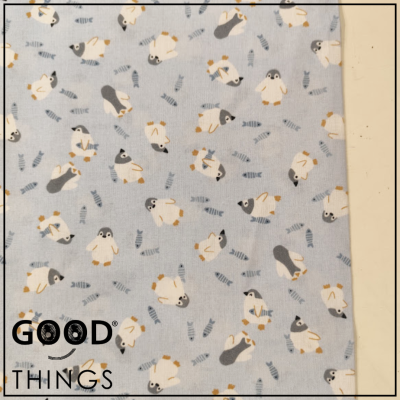 Tecido Pinguim fundo Azul