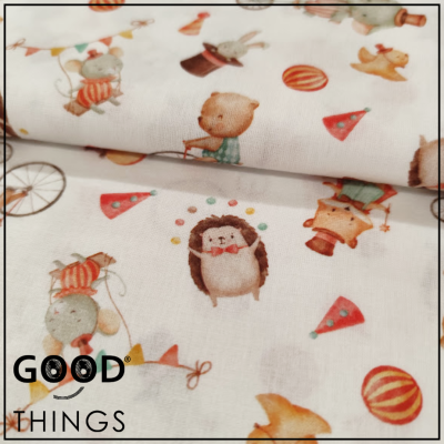 Tecido Animais no Circo fundo Branco