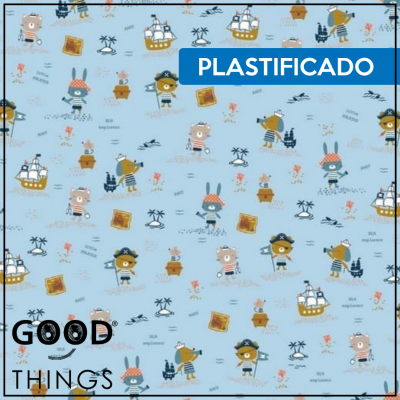 Tecido Plastificado | Little Pirates fundo Azul