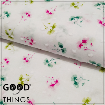 Tecido Plumeti Raminhos Rosa e Verde