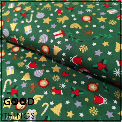 Retalho 60 x 140cm - Tecido Natal | Enfeites de Natal fundo Verde