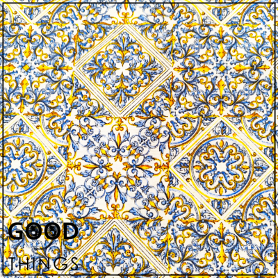 Loneta Azulejos Azuis e Amarelos fundo Claro