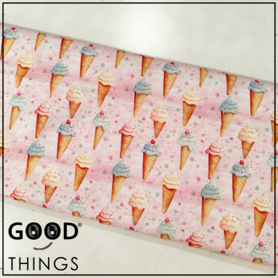 Tecido Cones de Gelado fundo Rosa