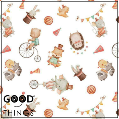 Tecido Animais no Circo fundo Branco