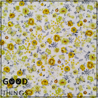 Tecido Algodão Orgânico | Florinhas e Borboletas Amarelas