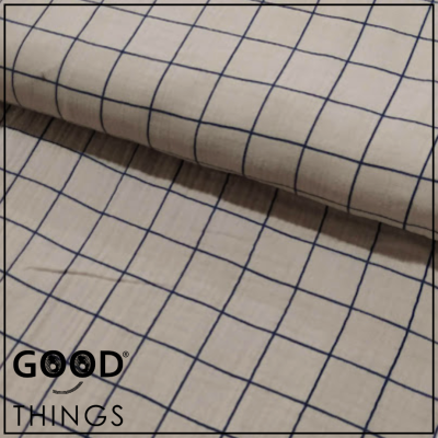 Musselina | Double Gauze | Xadrez Azul fundo Bege