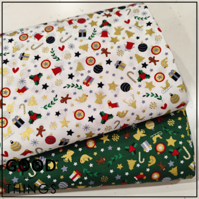 Retalho 60 x 140cm - Tecido Natal | Enfeites de Natal fundo Verde