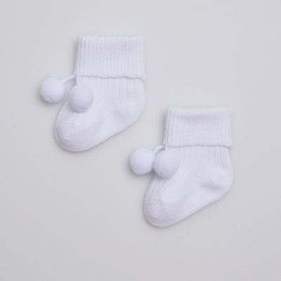 Meia Recém-Nascido Branca com Borlas