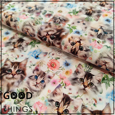 Tecido Gatos fundo Floral