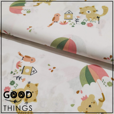 Tecido Friendly Cats | Fundo Branco