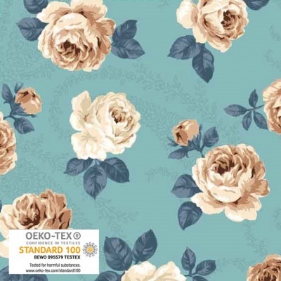 STOF FABRICS | Molly Roses | Rosas Grandes fundo Azul
