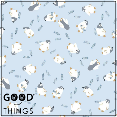 Tecido Pinguim fundo Azul