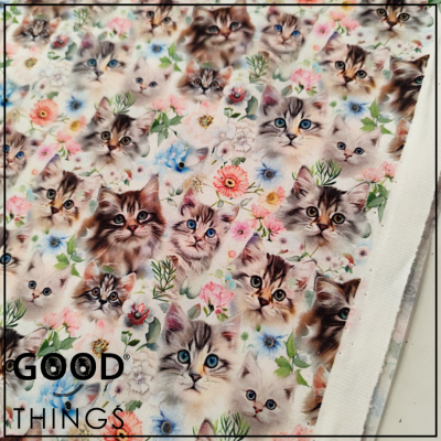 Tecido Gatos fundo Floral