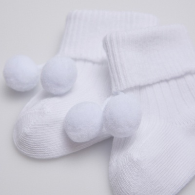 Meia Recém-Nascido Branca com Borlas