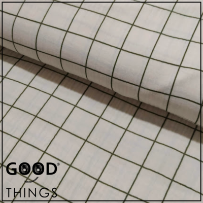 Musselina | Double Gauze | Xadrez Verde fundo Pérola