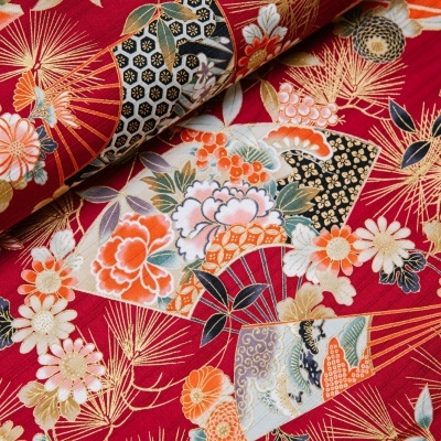 QUILT GATE FABRICS | Oriental | Leques fundo Vermelho