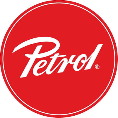 Logótipo redondo vermelho com texto branco Petrol